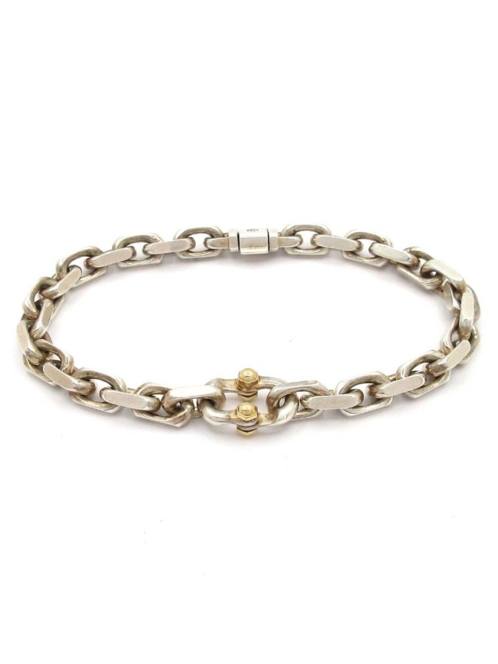 Tiffany & Co Bracelet Makers Narrow Chain Silver 18k Yellow Gold